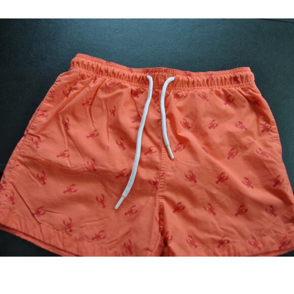 Aquary Orange w/ Red Lobster Pattern Design with Pockets Swim Shorts - Picture 1 of 9